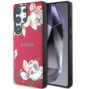 Etui GUESS Grained Printed Flower Pattern MagSafe do Samsung Galaxy S25 Ultra Fuksja