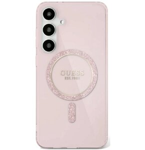 Etui GUESS Glitter Circle Classic Logo MagSafe do Samsung Galaxy S25 Różowy