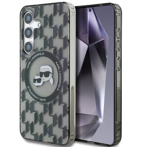 Etui KARL LAGERFELD Button Karl&Choupette Heads On KL Pattern MagSafe do Samsung Galaxy S25 Czarny