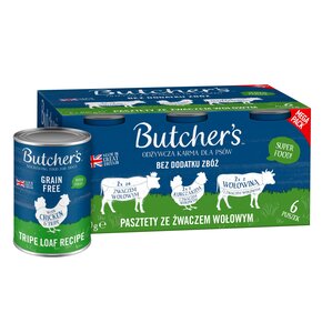 Karma dla psa BUTCHER'S Original mix smaków ze żwaczem wołowym (6 x 400 g)