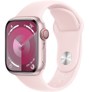 APPLE Watch 9 GPS + Cellular 41mm koperta z aluminium (różowy) + pasek sportowy rozmiar S/M (jasnoróżowy)