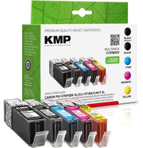 Zestaw tuszów KMP do Canon PGI-570 XL / CLI-571 XL Czarny 22 ml, Czarny Foto 11 ml, Błękitny 11 ml, Purpurowy 11 ml, Żółty 11 ml 1569,0050