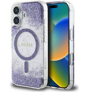 Etui GUESS HC Resin Bottom Glitter MagSafe do Apple iPhone 16 Fioletowy