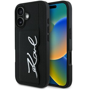 Etui KARL LAGERFELD HC Grained PU Cardslot Metal Signature do Apple iPhone 16 Czarny