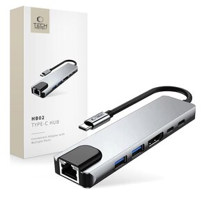 Hub TECH-PROTECT HB02 6w1 USB Typu C, Pasywny Szary