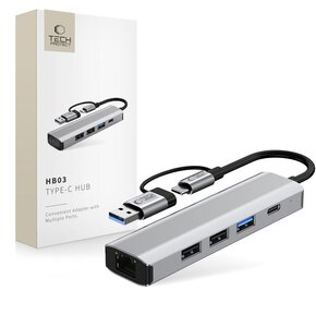 Hub TECH-PROTECT HB03 5w1 USB Typu C, Pasywny Szary