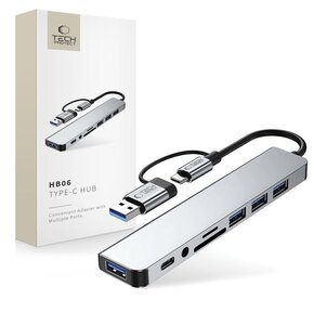 Hub TECH-PROTECT HB06 8w1 USB Typu C, Pasywny Szary