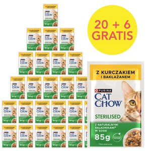 Karma dla kota CAT CHOW Sterilised z Kurczakiem i bakłażanem w sosie (26 x 85 g)