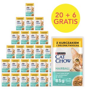 Karma dla kota CAT CHOW Hairball z Kurczakiem i zieloną fasolką w sosie (26 x 85g)