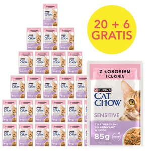 Karma dla kota CAT CHOW Sensitive z Łososiem i cukinią w sosie (26 x 85 g)