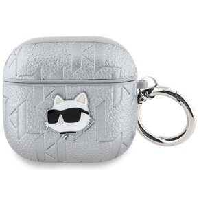 Etui na słuchawki KARL LAGERFELD Monogram Choupette Head do Apple Airpods 4 Srebrny