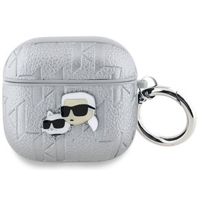 Etui na słuchawki KARL LAGERFELD Monogram Karl & Choupette Head do Apple AirPods 4 Srebrny