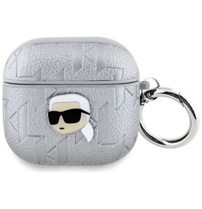 Etui na słuchawki KARL LAGERFELD Monogram Karl Head do Apple AirPods 4 Srebrny