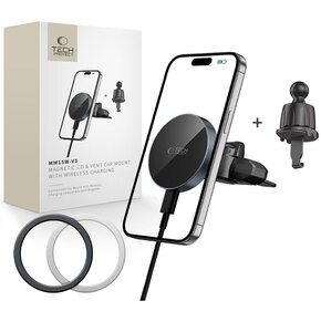 Uchwyt na telefon TECH-PROTECT V5 Magsafe CD & Vent Wireless Charger 15W Czarny