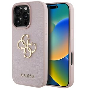 Etui GUESS Grained Big 4G Logo Small Classic Logo do Apple iPhone 16 Pro Różowy