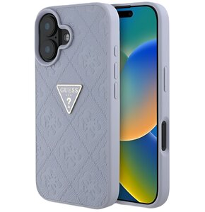 Etui GUESS Hot Stamp 4G Pattern Triangle Metal Logo do Apple iPhone 16 Fioletowy