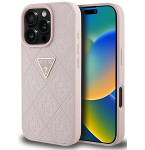 Etui GUESS Hot Stamp 4G Pattern Triangle Metal Logo do Apple iPhone 16 Pro Max Różowy