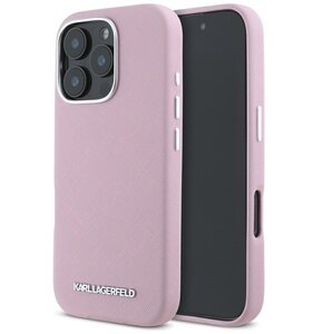 Etui KARL LAGERFELD Saffiano Full Wrapped Elongated Metal Logo MagSafe do Apple iPhone 16 Pro Max Różowy