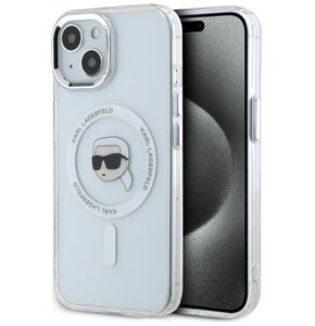 Etui KARL LAGERFELD IML Metal Karl Head MagSafe do Apple iPhone 15 Biały