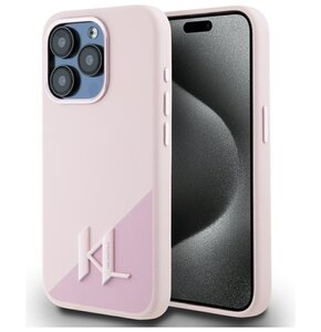 Etui KARL LAGERFELD Silicone Shadow Metal Initial MagSafe do Apple iPhone 15 Pro Różowy