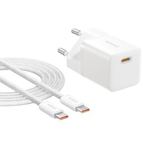 Ładowarka sieciowa BASEUS P10110909213-01 25W GaN5 mini 1C + Kabel USB-C - USB-C Biały