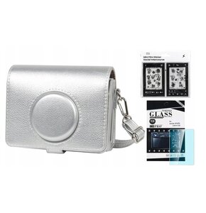 Pokrowiec LOVEINSTANT 3w1 do FujiFilm Instax Mini Evo Srebrny + szkło hartowane + naklejki