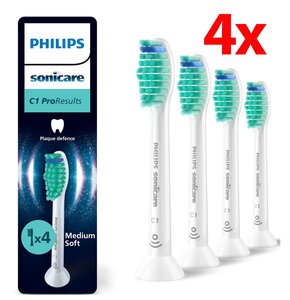 Oryginalne końcówki PHILIPS Sonicare C1 HX6014/87 Średnio miękkie włókna (4 szt. zapas na rok) (Usuwanie płytki bakteryjnej)