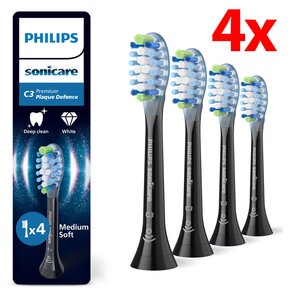 Oryginalne końcówki PHILIPS Sonicare C3 HX9044/88 Średnio miękkie włókna (4 szt. zapas na rok) (Zaawansowane usuwanie płytki bakteryjnej)