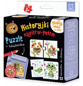 Zabawka edukacyjna AKSJOMAT Puzzle + książeczka Mały miś to lubi!
