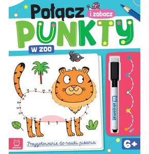Książka z zadaniami Połącz punkty i zobacz w zoo Przygotowanie do nauki pisania Ścieralny pisak (miękka okładka)
