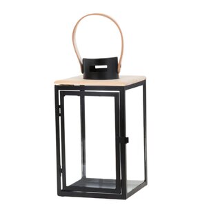 Lampion MY HOME Dark Leather 16 x 16 x 30 cm Czarno-beżowy