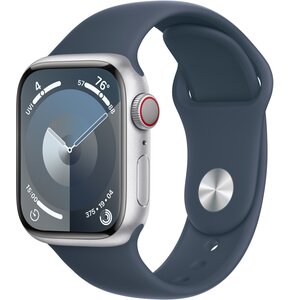 Apple Watch 9 GPS + Cellular 41mm koperta z aluminium (srebrny) + pasek sportowy rozmiar S/M (sztormowy błękit)