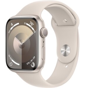 Apple Watch 9 GPS 45mm koperta z aluminium (księżycowa poświata) + pasek sportowy S/M (księżycowa poświata)