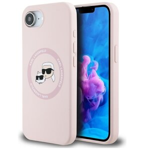 Etui KARL LAGERFELD Silicone Karl&Choupette Heads MagSafe do Apple iPhone 16e Różowy