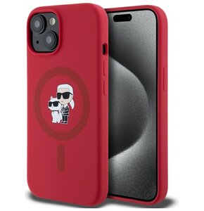 Etui KARL LAGERFELD Silicone Karl&Choupette Heads Ring MagSafe do Apple iPhone 15 Czerwony