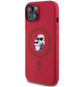 Etui KARL LAGERFELD Silicone Karl&Choupette Heads Ring MagSafe do Apple iPhone 15 Czerwony