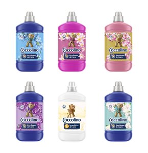 Zestaw płynów do płukania COCCOLINO Passion Flower & Bergamot, Tiare Flower & Red Fruits, Honeysuckle & Sandalwood, Purple Orchid & Blueberries, Sensitive Almond & Cashmere Balm, Water Lily & Pink Grapefruit 6 x 1600 ml