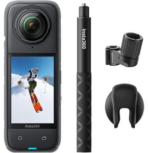KAMERA SPORTOWA INSTA360 X4 SKI BUNDLE, kamera 360° 8K/30 FPS z mocowaniami na narty i niewidocznym kijem selfie-stick 