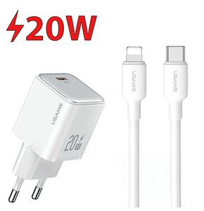 Ładowarka sieciowa USAMS US-CC183 X-Ron Series 20W Biały + Kabel USB-C - Lightning