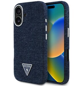 Etui GUESS Denim Triangle Logo MagSafe do Apple iPhone 16 Niebieski