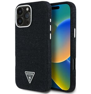 Etui GUESS Denim Triangle Logo MagSafe do Apple iPhone 16 Pro Czarny