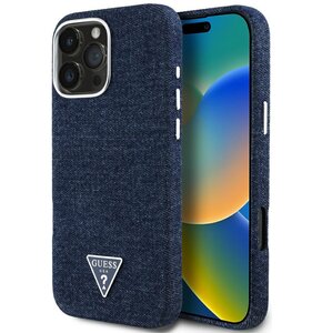 Etui GUESS Denim Triangle Logo MagSafe do Apple iPhone 16 Pro Niebieski