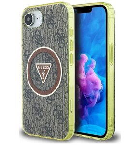 Etui GUESS IML Metal Glitter 4G Circle Triangle MagSafe do Apple iPhone 16e Brązowy