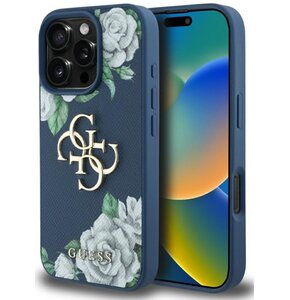 Etui GUESS Grained Roses Big 4G Logo do Apple iPhone 16 Pro Max Niebieski