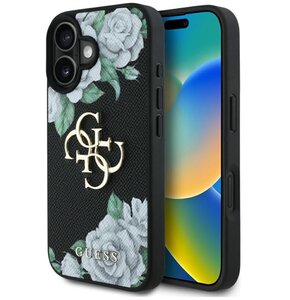 Etui GUESS Grained Roses Big 4G Logo do Apple iPhone 16 Czarny