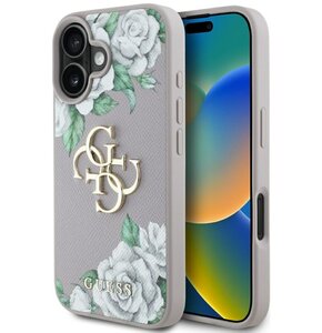 Etui GUESS Grained Roses Big 4G Logo do Apple iPhone 16 Fioletowy