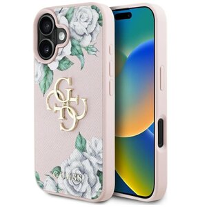 Etui GUESS Grained Roses Big 4G Logo do Apple iPhone 16 Różowy