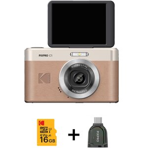 Aparat KODAK PixPro C1 Brązowy 13Mpix, 4x zoom, 1/3" BSI CMOS + Karta pamięci 16GB + Czytnik Kart USB