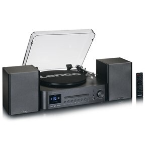 Wieża z gramofonem LENCO MC-460BK Czarna,Odtwarzacz CD/-R/-RW,Wi-Fi,Radio internetowe,FM/DAB+,wyświetlacz LCD