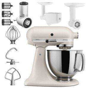 Robot kuchenny planetarny KITCHENAID Artisan 5KSM125EMH 300W + Zestaw akcesoriów KITCHENAID 5KSM2FPPC (3 sztuki)